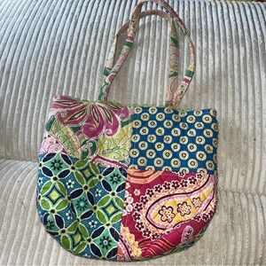 Vera Bradley small Patchwork Tote Bag purse  9” x 10” pink blue green floral
